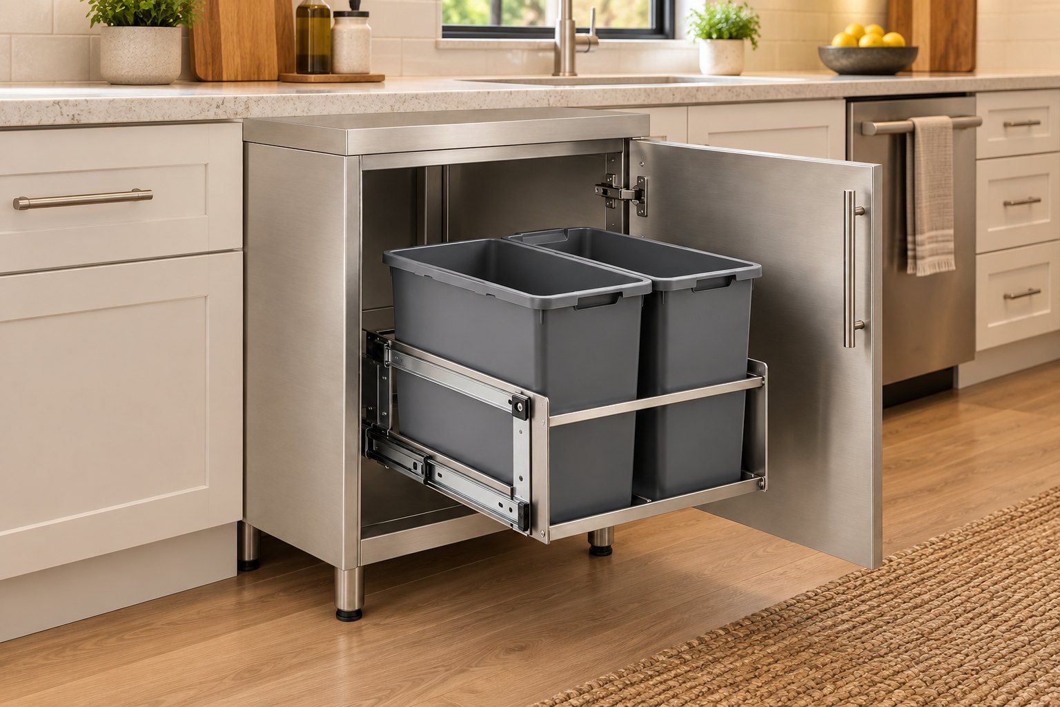 Thùng Rác Âm Tủ Cánh Kéo – TR1K – phối cảnh sử dụng