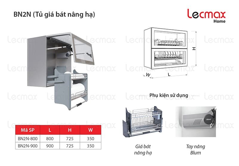 Tủ Giá Bát Nâng Hạ Lecmax Home BN2N